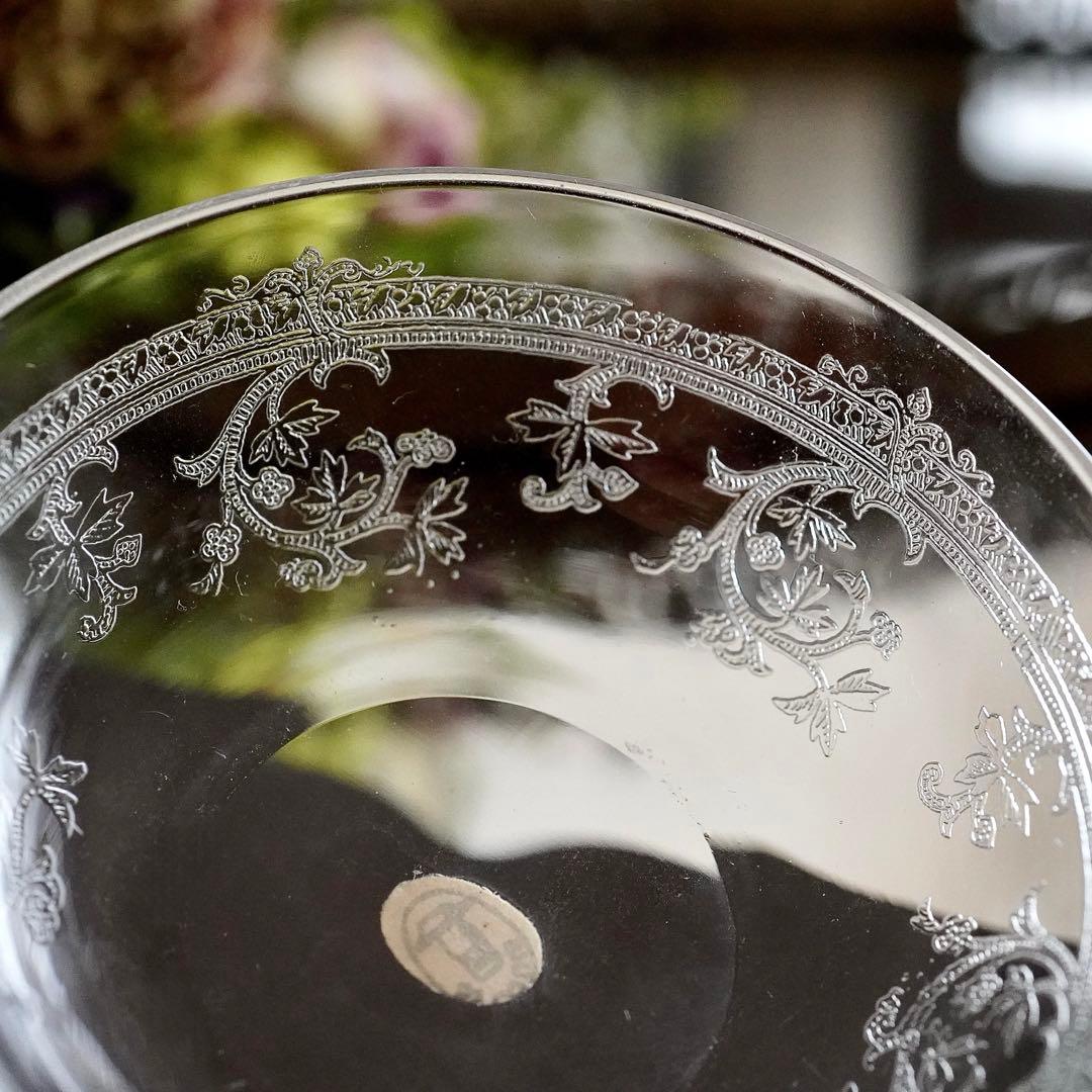 サンルイ★メス★アンティーク クリスタル デザートカップ グラス★トレイ希少レア