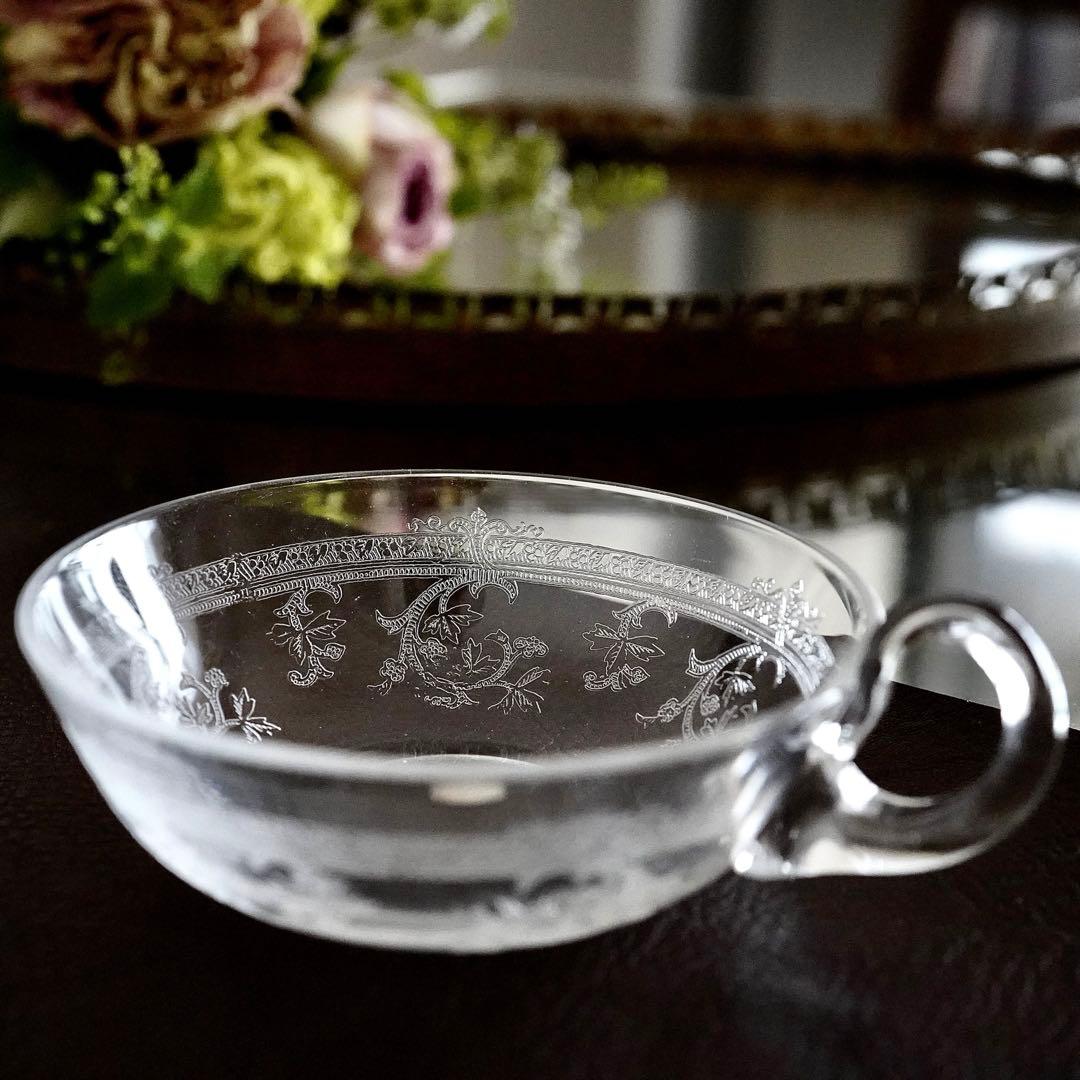 サンルイ★メス★アンティーク クリスタル デザートカップ グラス★トレイ希少レア