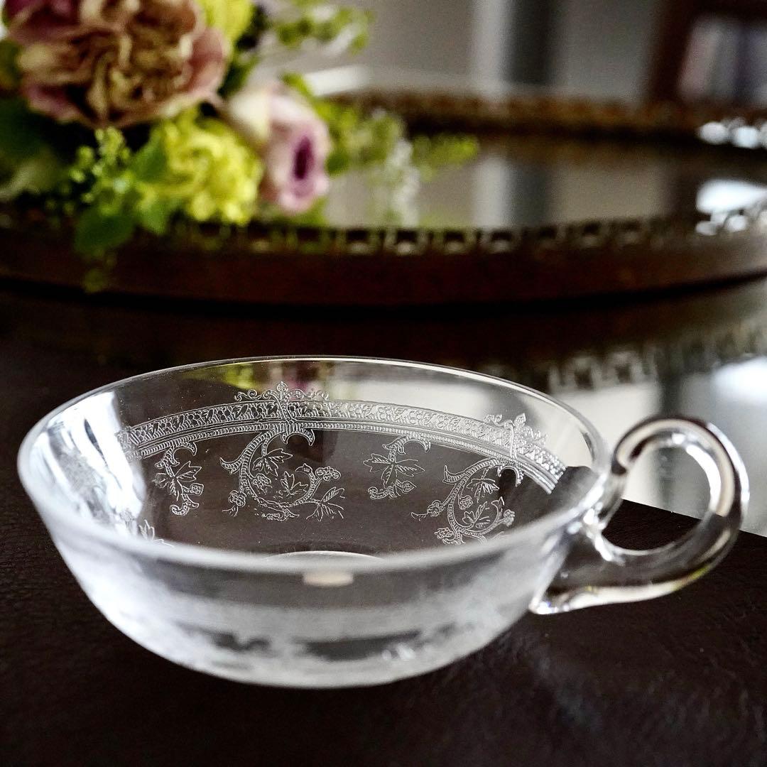 サンルイ★メス★アンティーク クリスタル デザートカップ グラス★トレイ希少レア