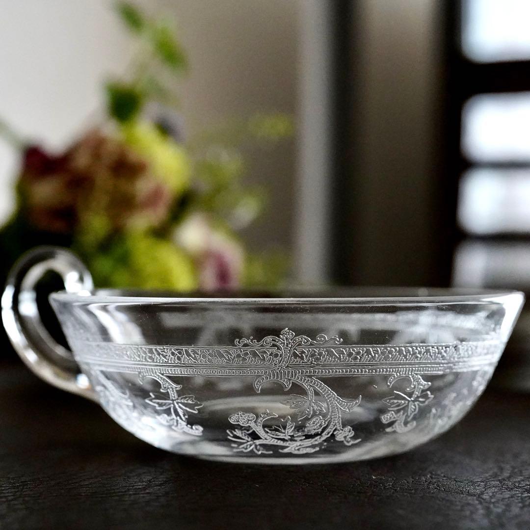 サンルイ★メス★アンティーク クリスタル デザートカップ グラス★トレイ希少レア