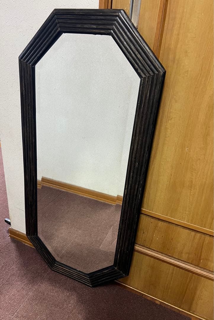 【akn】アンティーク　レトロ　姿見　壁掛け鏡　八角形