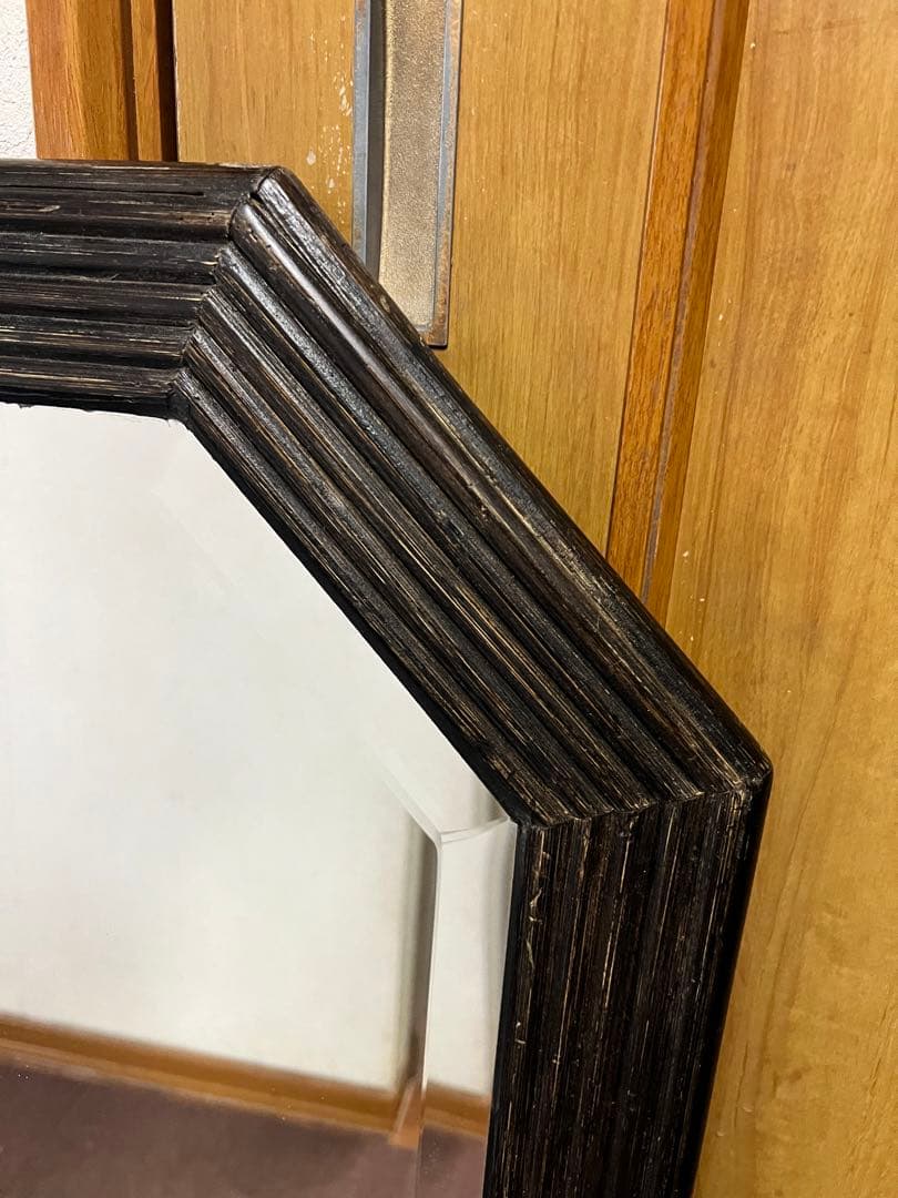 【akn】アンティーク　レトロ　姿見　壁掛け鏡　八角形