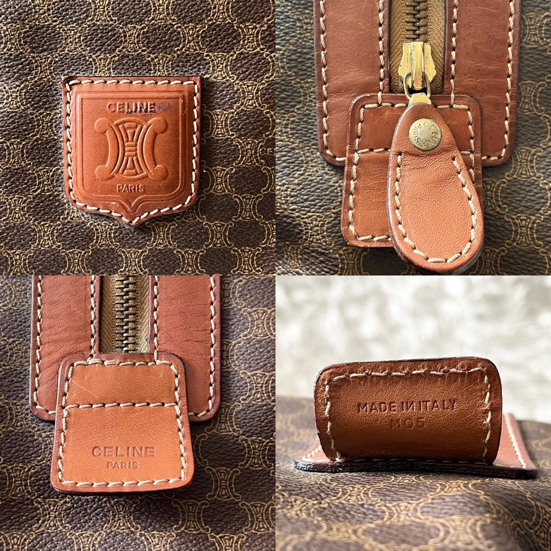 【美品】CELINEマカダム柄 ボストンバッグ PVC×レザー ダークブラウン