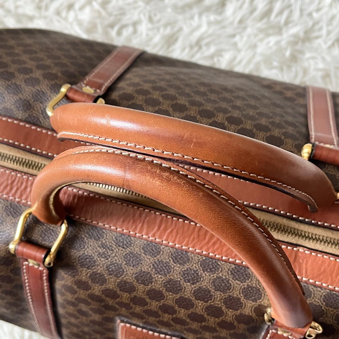 【美品】CELINEマカダム柄 ボストンバッグ PVC×レザー ダークブラウン