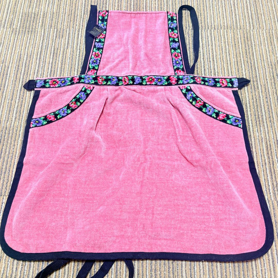 美品タグ付き　FEILERフェイラー シェニール織エプロン　ピンク　花柄