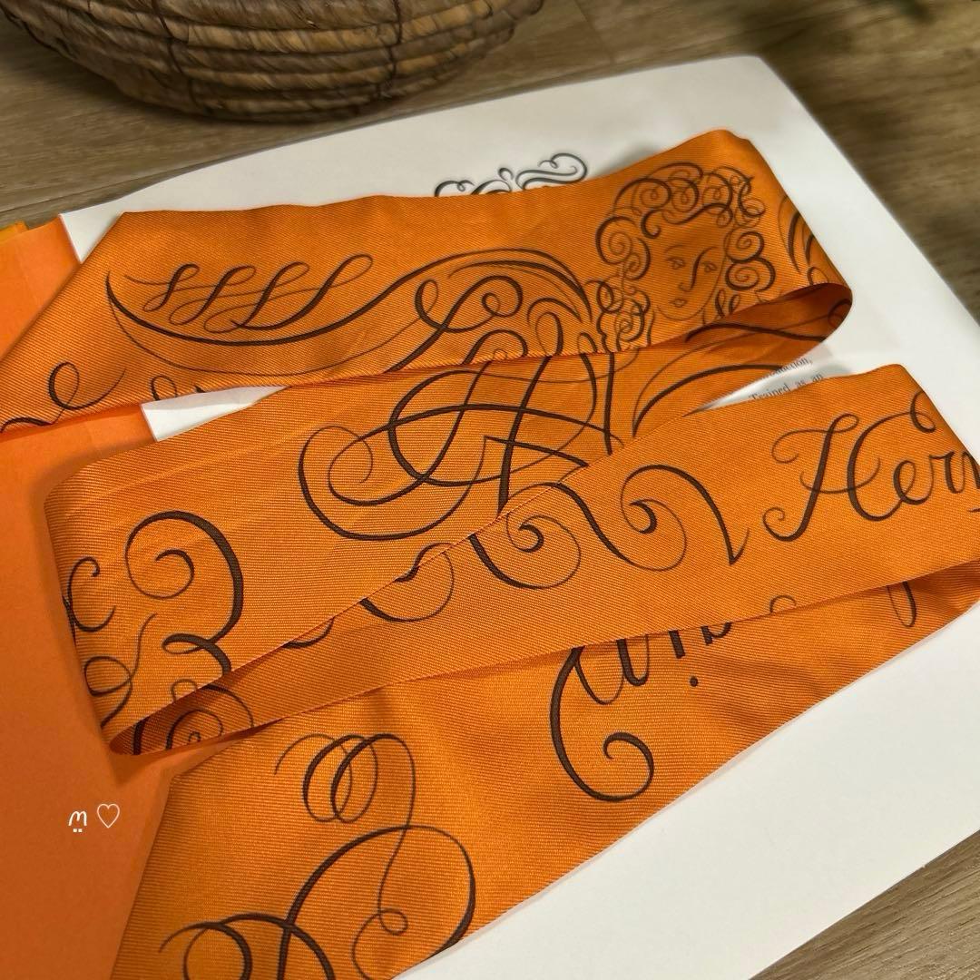 HERMES　エルメス　ツイリー　手を差し伸べる　天使柄　シルクリボンスカーフ