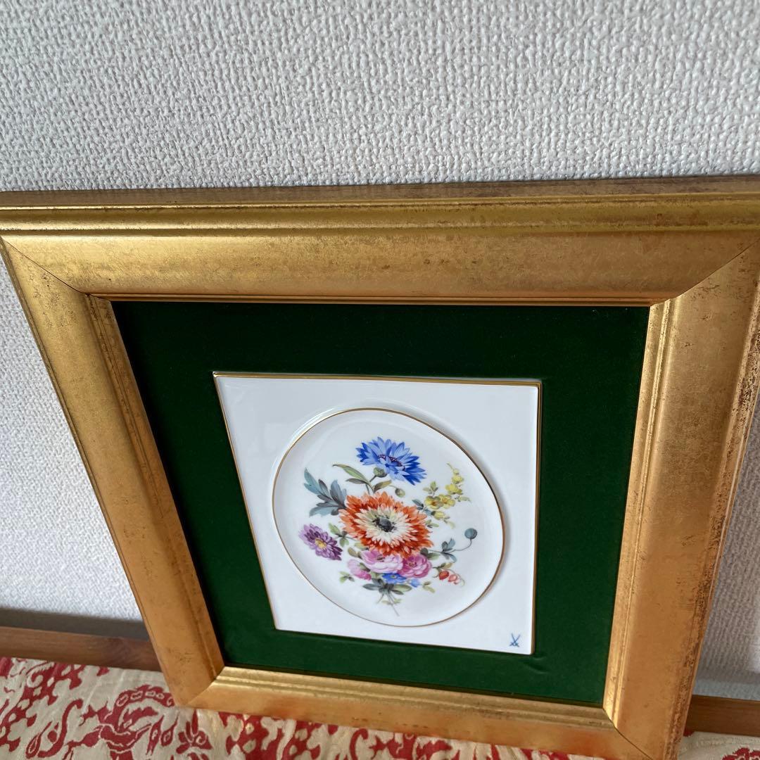＊額装五つ花＊額装３４cm×３１cm・画１８cm×１５cm・Meissen・美品
