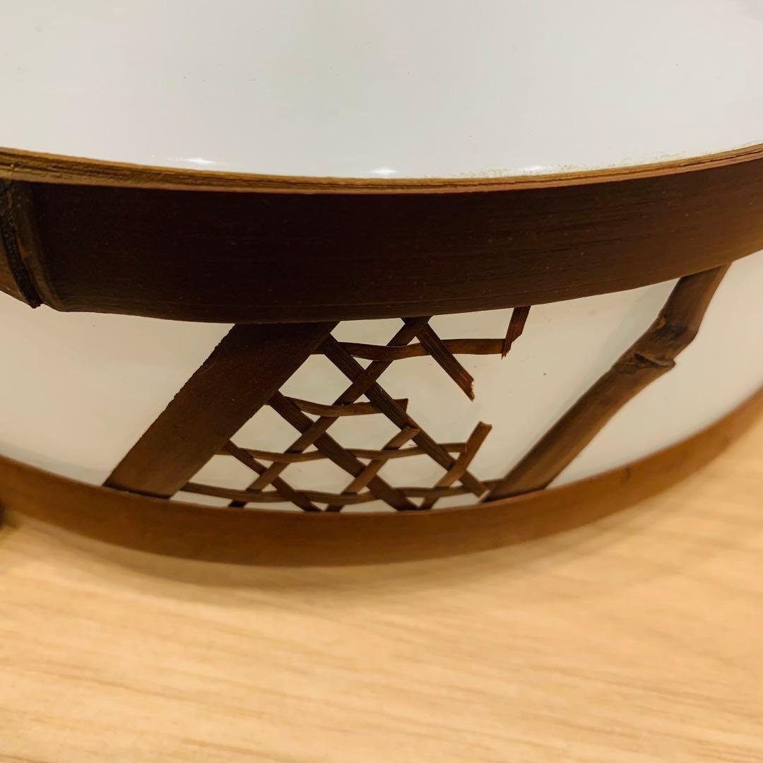 昭和レトロ 電笠 電傘 ガラスシェード 竹枠 竹細工 ペンダントライト 乳白色