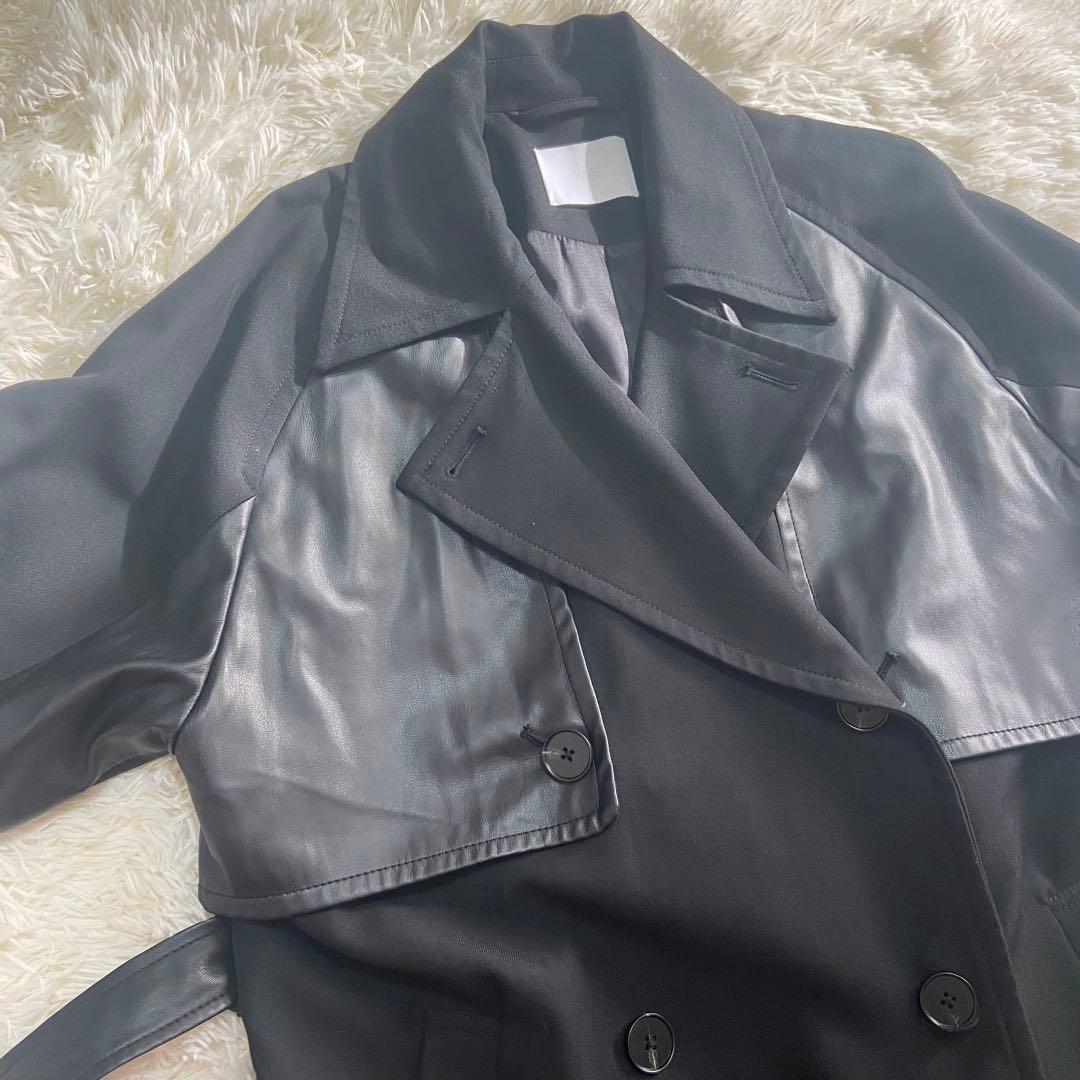 HARE トレンチコート　フェイクレザー ブラック　トレンチコート