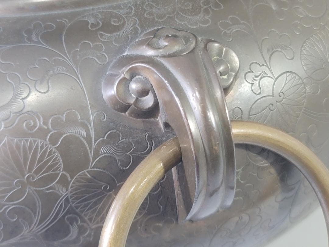 DT715 茶道具 三つ葉葵 徳川紋 刻 銅 風炉 時代物