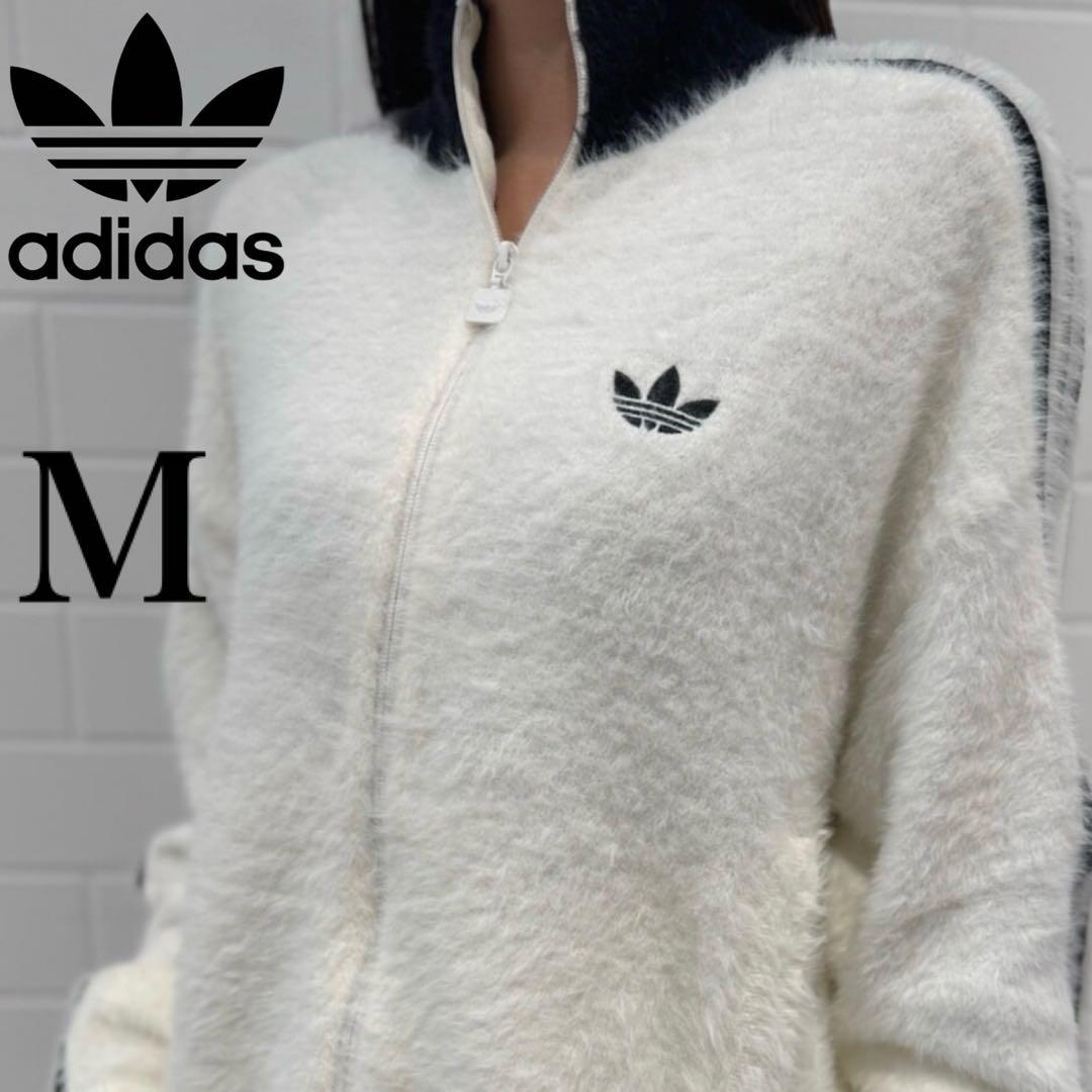 新品M⭐️adidas フェイクモヘヤ クラシック トラックトップ 白 ふわトロ