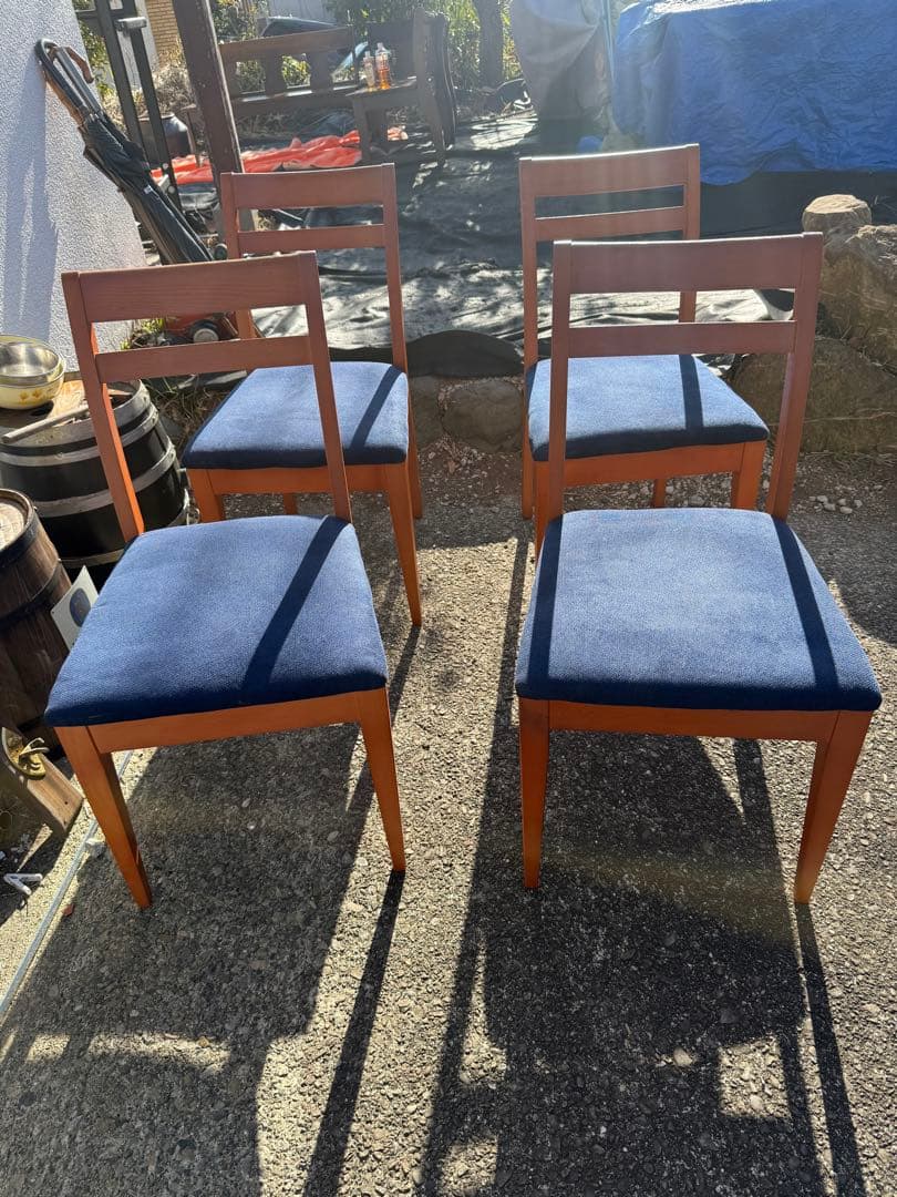 renoma レノマ 木製ダイニングチェア 4脚セット 青座面　フランス　パリ