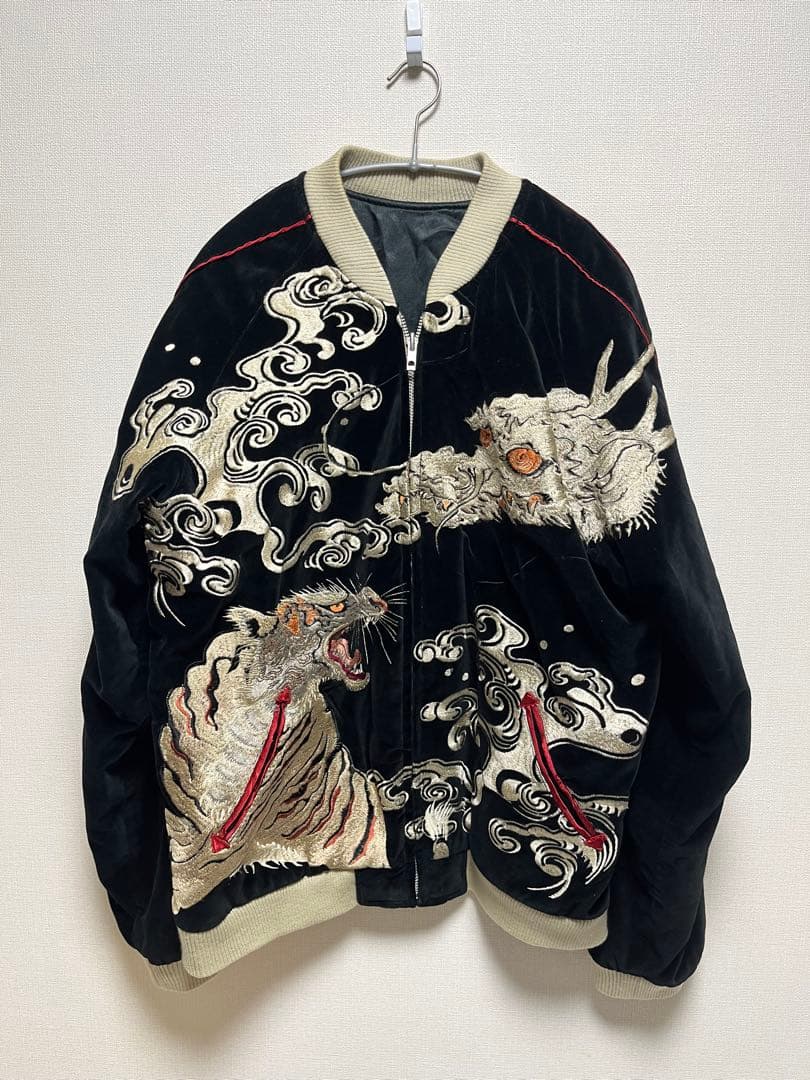 値下げ中！花旅楽団　リバーシブル ベロアスカジャン 豪華刺繍 龍虎　美品 別珍