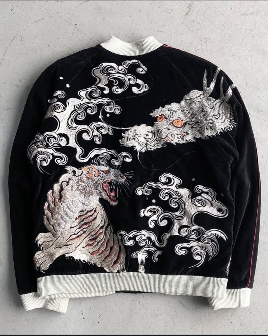 値下げ中！花旅楽団　リバーシブル ベロアスカジャン 豪華刺繍 龍虎　美品 別珍