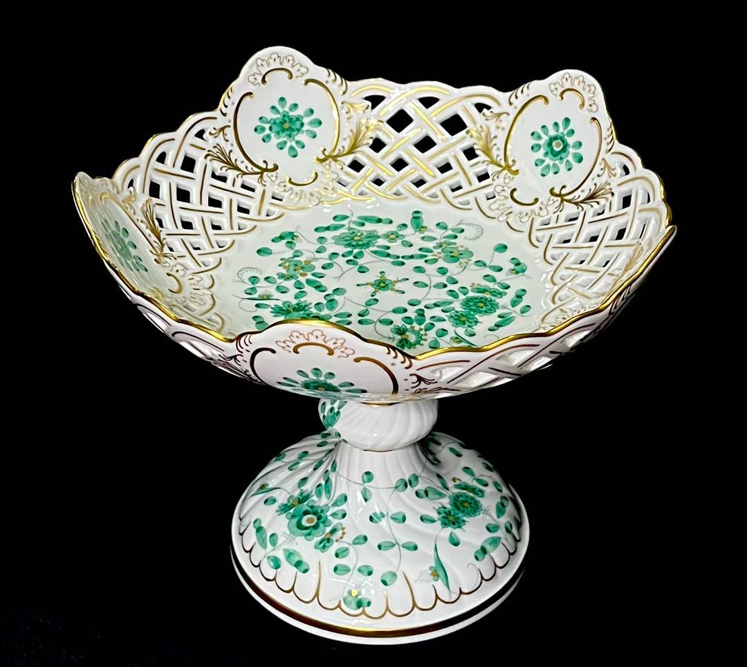 マイセン /※極美品 上級背面装飾 インドの華　リッチグリーン　コンポート