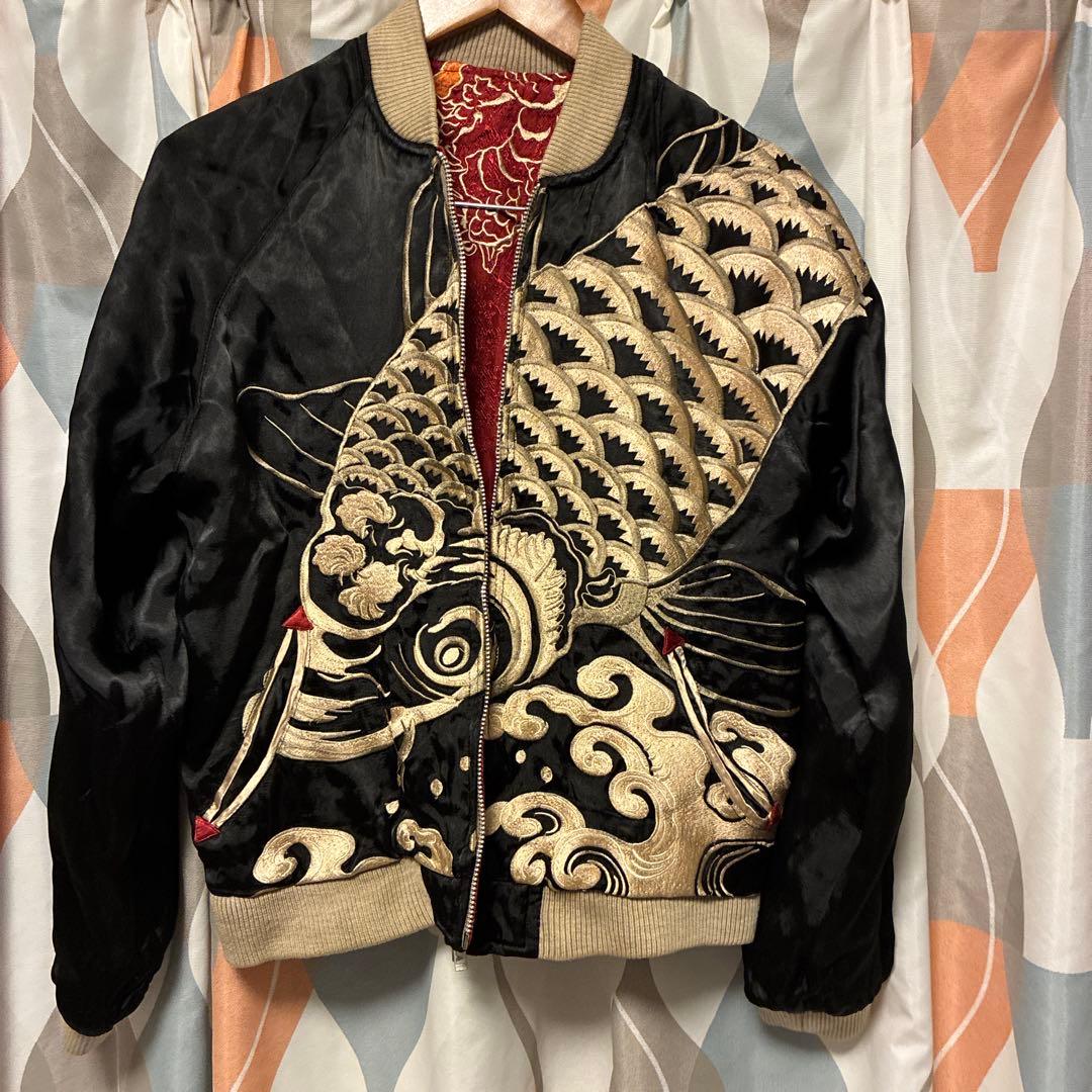 SCRIPT 花旅楽団 スカジャン 鯉×龍 リバーシブル 赤×黒 S 渋谷龍太