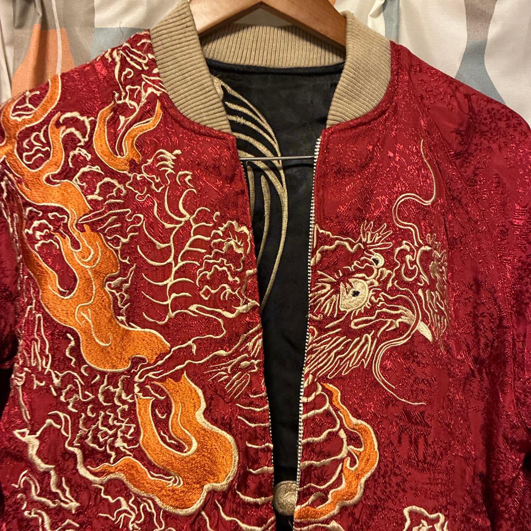 SCRIPT 花旅楽団 スカジャン 鯉×龍 リバーシブル 赤×黒 S 渋谷龍太