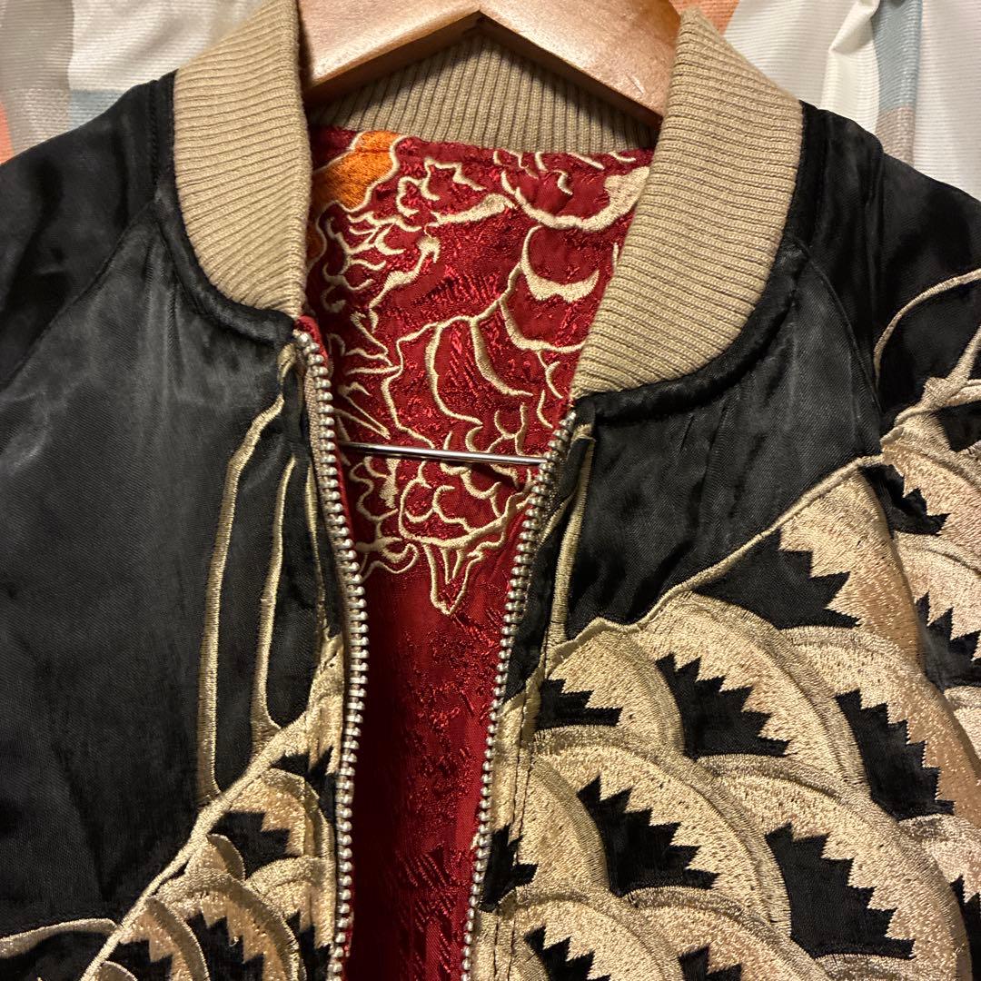 SCRIPT 花旅楽団 スカジャン 鯉×龍 リバーシブル 赤×黒 S 渋谷龍太