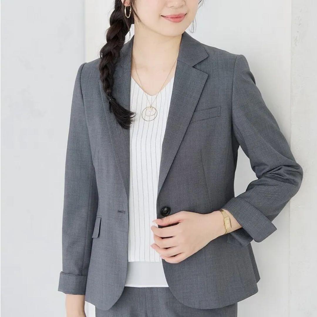 洗える360°キレイスーツ グレーピンドットテーラードジャケット パンツ
