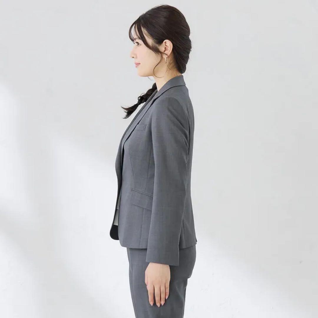洗える360°キレイスーツ グレーピンドットテーラードジャケット パンツ