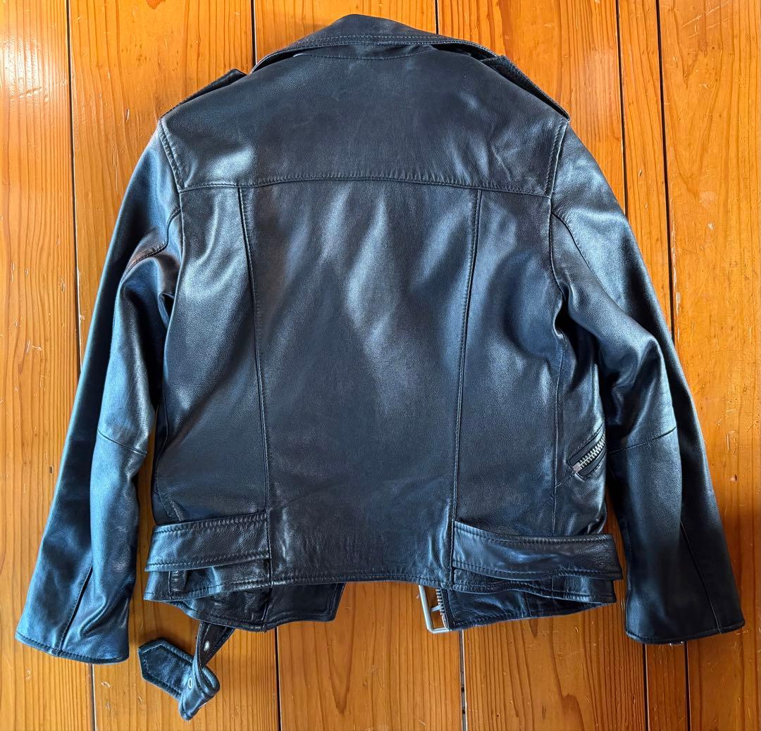 ブラックレザー ダブルライダースジャケット　all saints