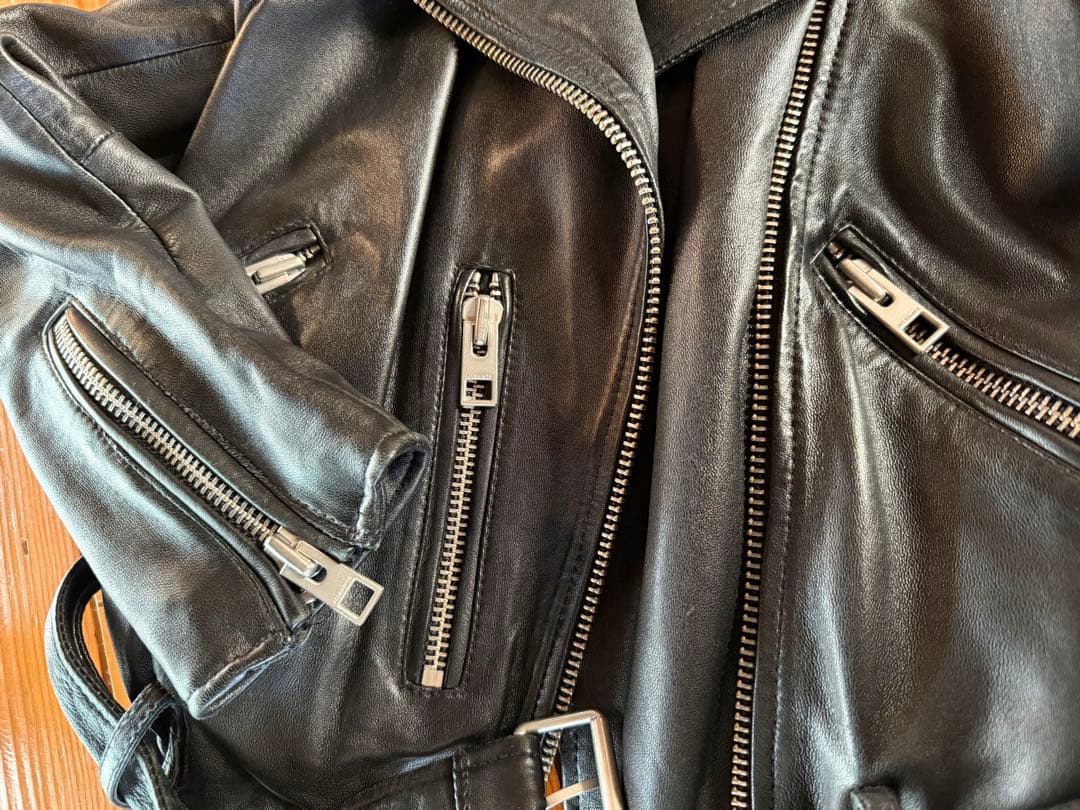 ブラックレザー ダブルライダースジャケット　all saints