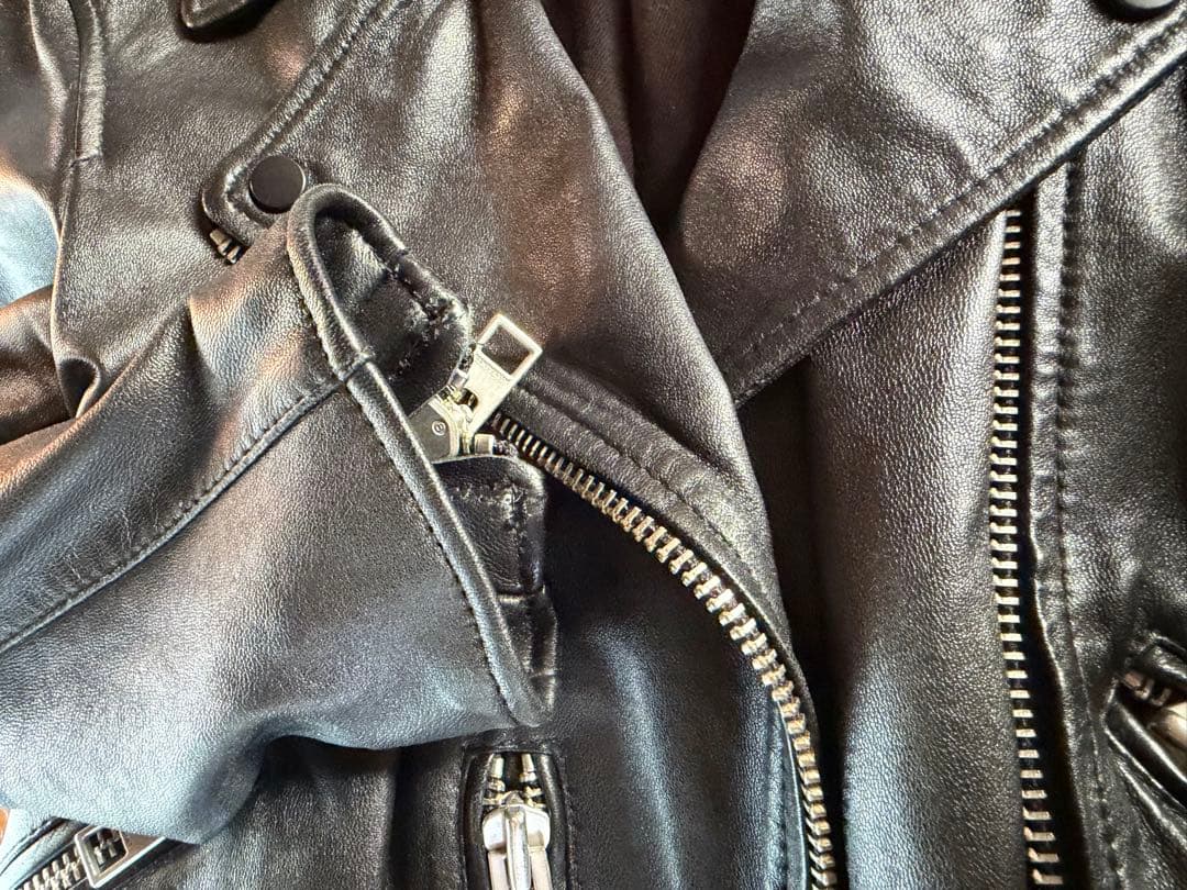 ブラックレザー ダブルライダースジャケット　all saints