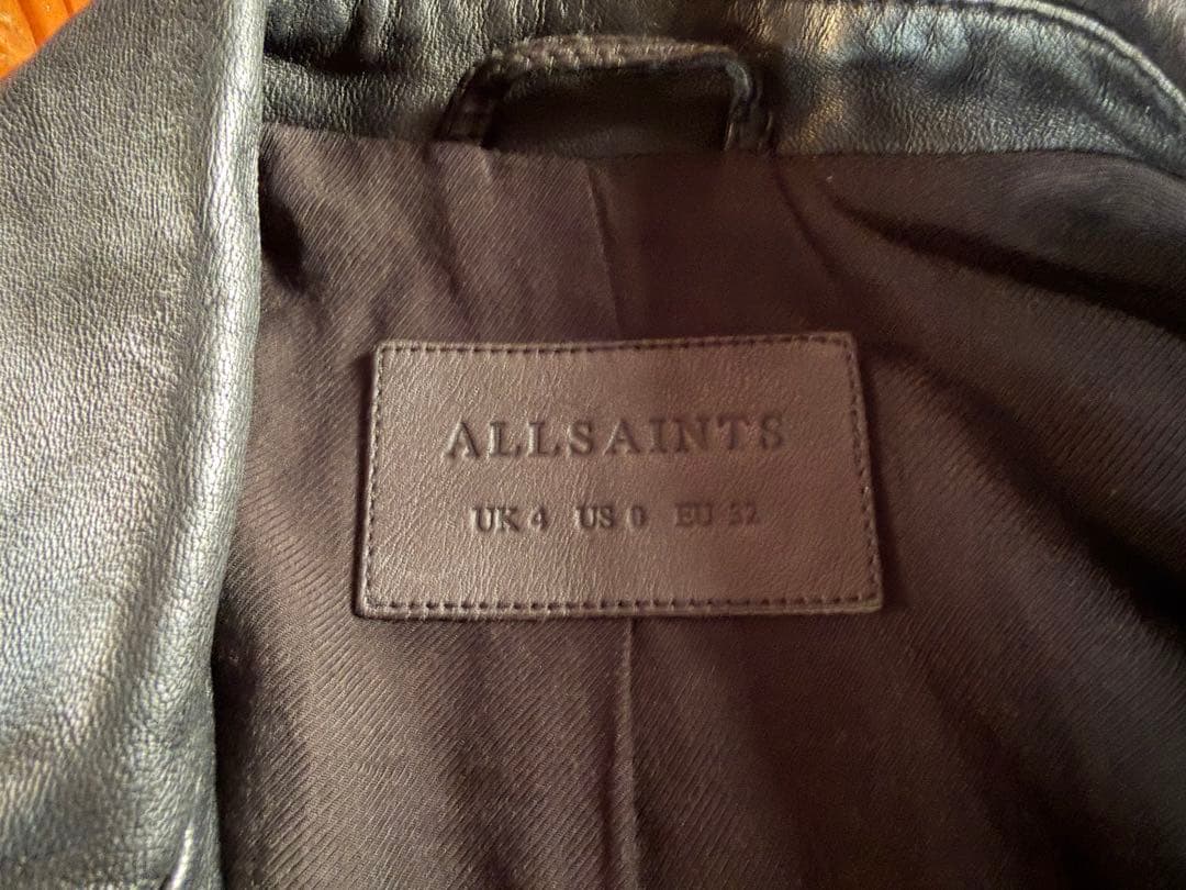 ブラックレザー ダブルライダースジャケット　all saints