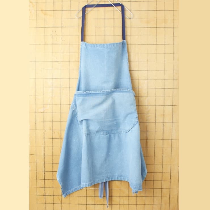 70s 80s EURO コットンリネン ワークエプロン ライトブルー aw15
