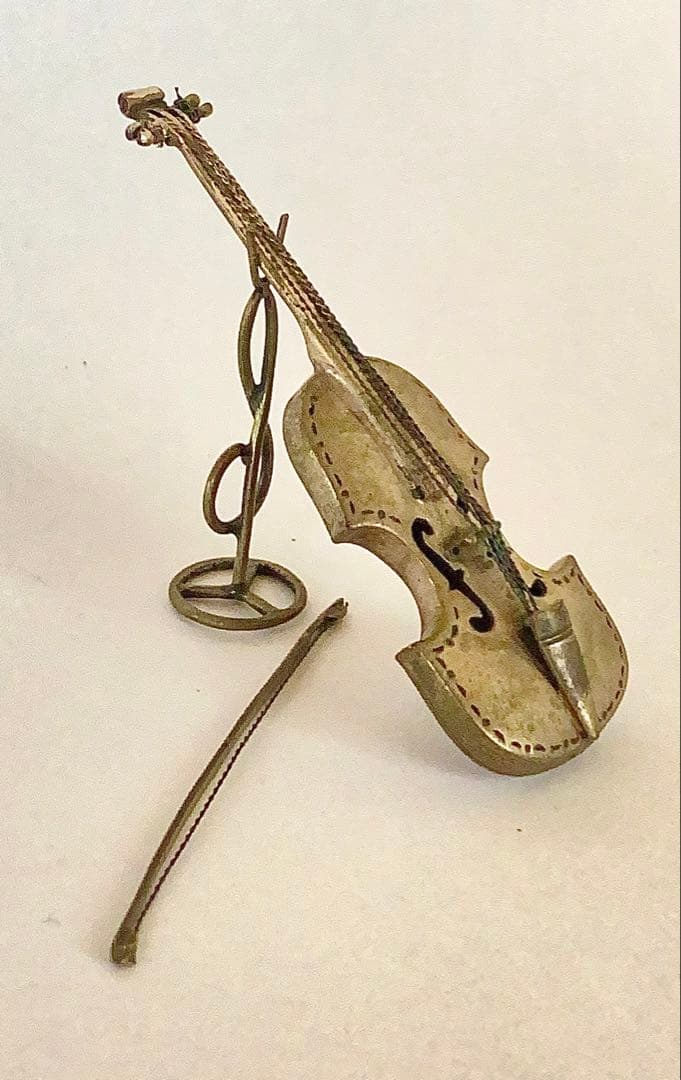 アンティーク年代不明　800刻印 金属製バイオリンとスタンドセット