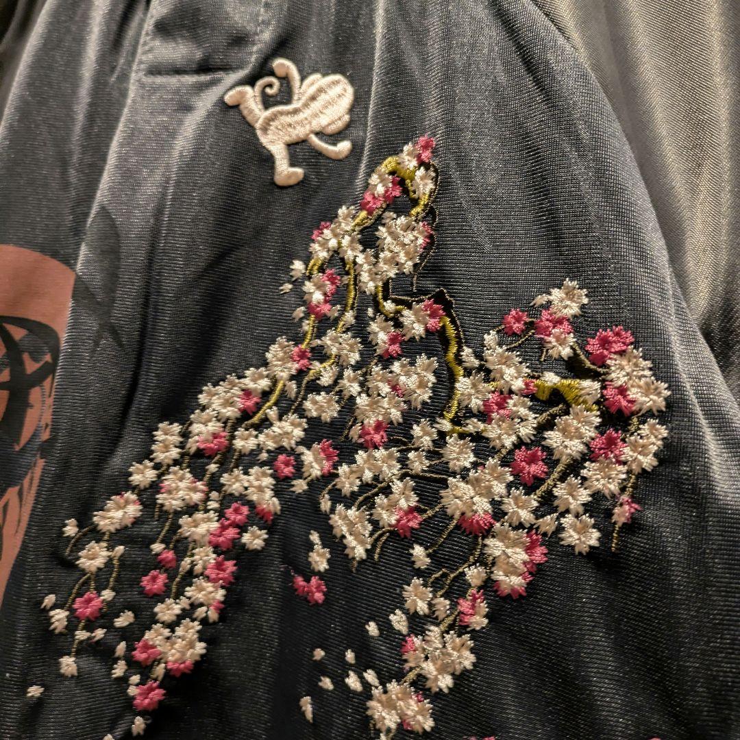 90s　ビンテージ　スカジャン　和柄刺繍　トラックジャケット　Y2K　グレー　黒