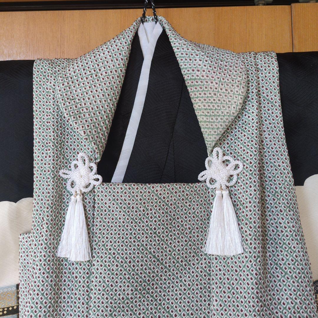 七五三３歳男の子着物と正絹総絞りの被布（中綿無し）ペパーミントグリー