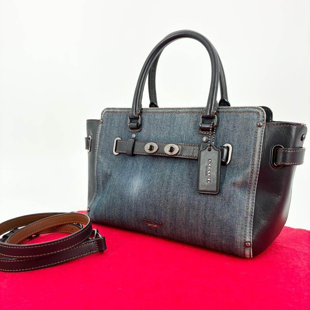 コーチ デニム スワッガー 2way ハンドバッグ ショルダーバッグ 花柄