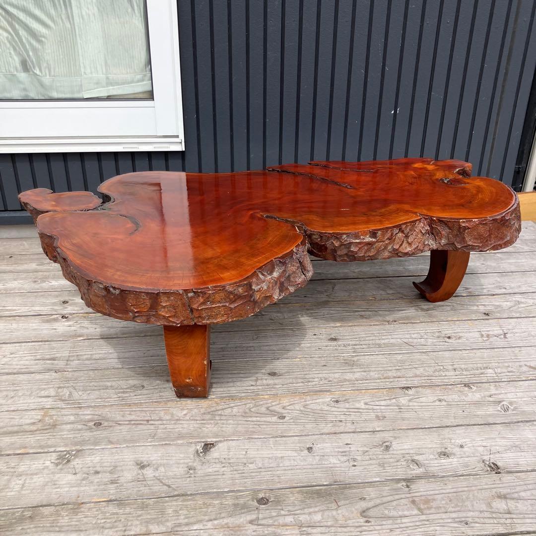 昭和レトロ 天然木製座卓 欅材 一枚板 脚付き センターテーブル ローテーブル