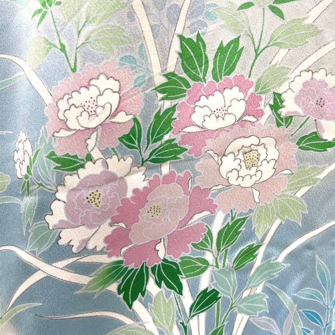 振袖　金駒刺繍　金彩　菊花　牡丹　ライトブルー　成人式　着物　101b d