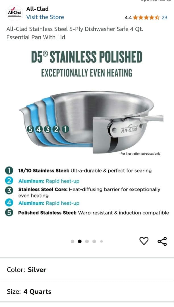 ALL-CLAD D5 5-PLY ２８ センチ ステンレス 蓋付きフライパン