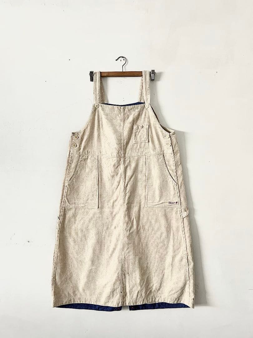 【美品】快晴堂　TOPベージュのコール天　オーバーオールスカート　サイズ2