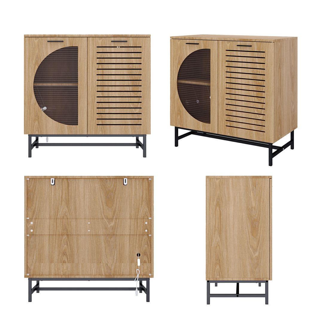 キャビネット サイドボード LEDライト おしゃれ 北欧 省スペース ナチュラル