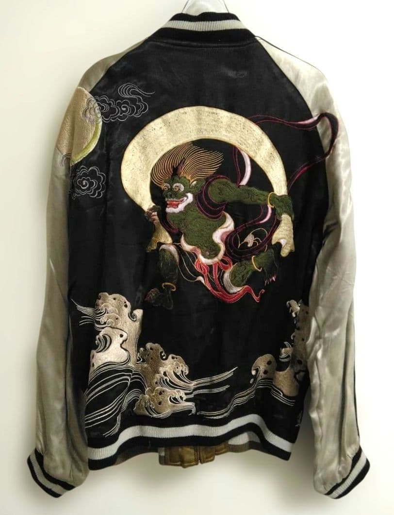 SATORI スカジャン 風神 雷神 刺繍 リバーシブル　M 漢字
