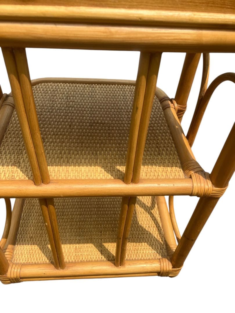 ラタン 籐 電話台 キャビネット 昭和レトロ