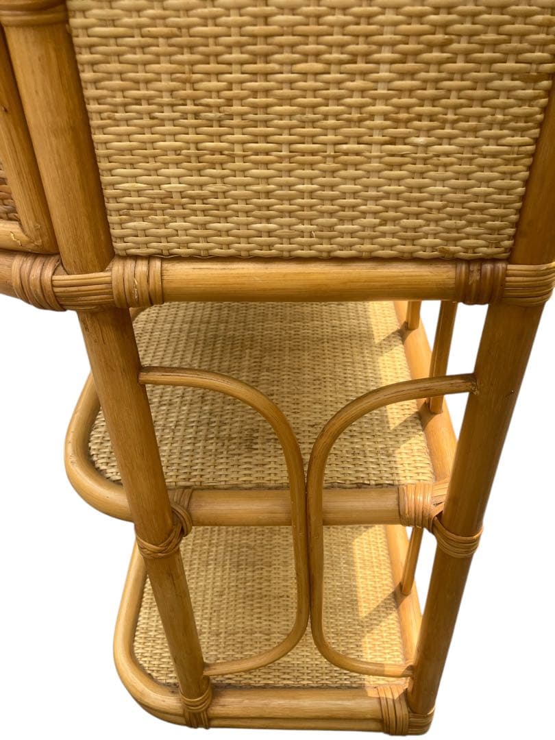 ラタン 籐 電話台 キャビネット 昭和レトロ