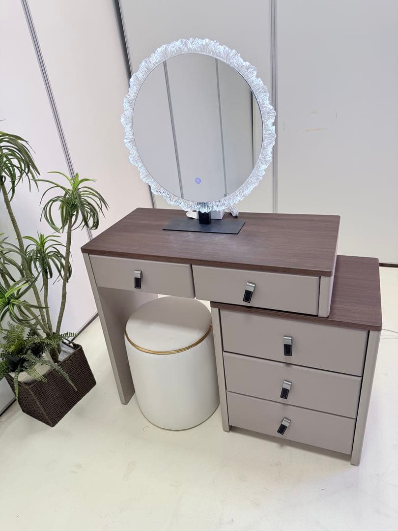 鏡台 ドレッサー おしゃれ 北欧風｜LEDライト付きミラー＆スツールセット伸縮式