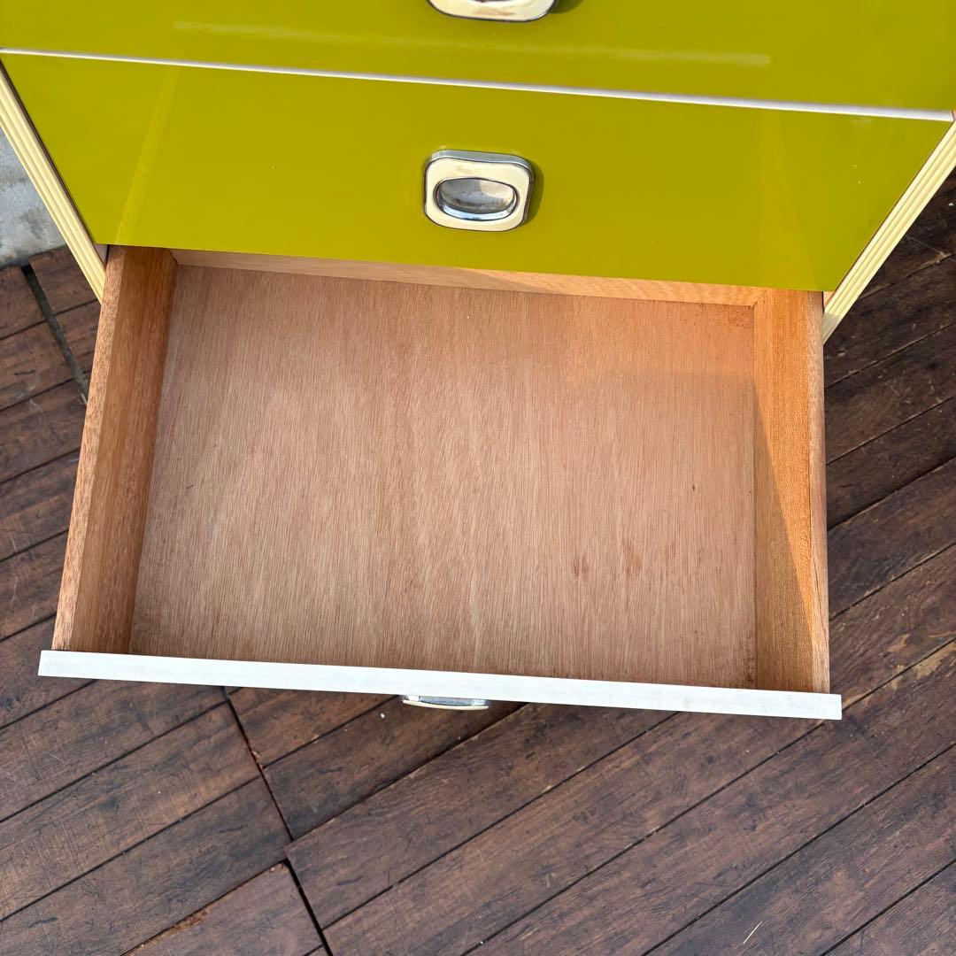 昭和レトロ レトロポップ 木製チェスト 丸型取っ手金具 6段 オリーブグリーン