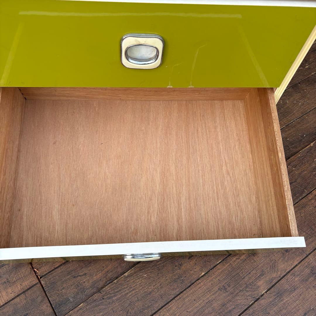 昭和レトロ レトロポップ 木製チェスト 丸型取っ手金具 6段 オリーブグリーン