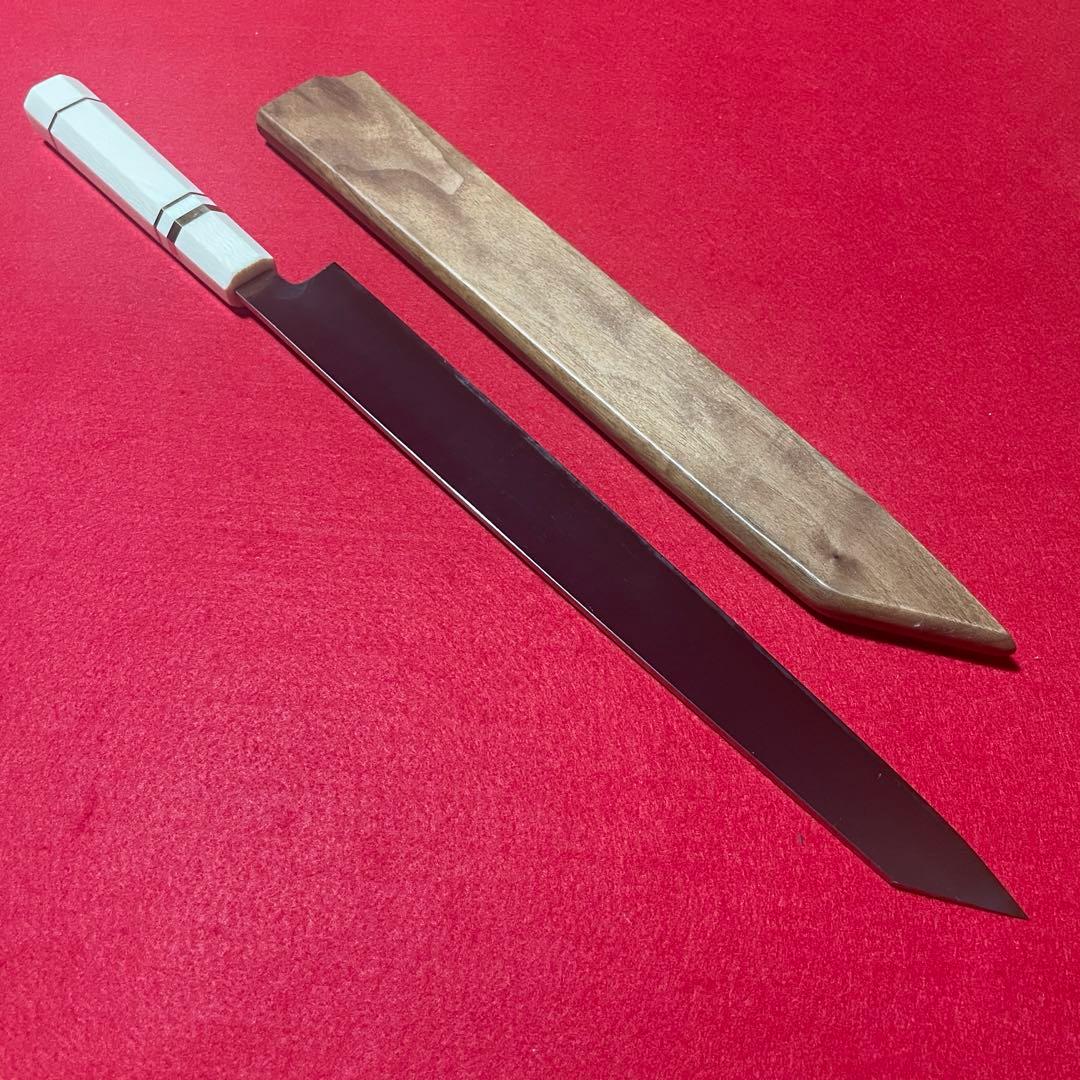 尺一　剣型　切付柳刃包丁 銀巻人工象牙八角柄　knife