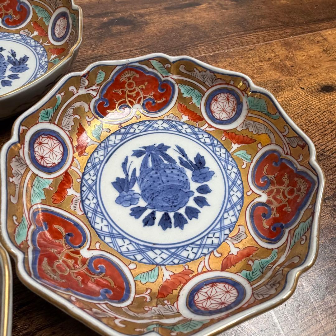 古伊万里　大明成化年製　金彩なます皿五客　お皿/アンティーク/鉢 060