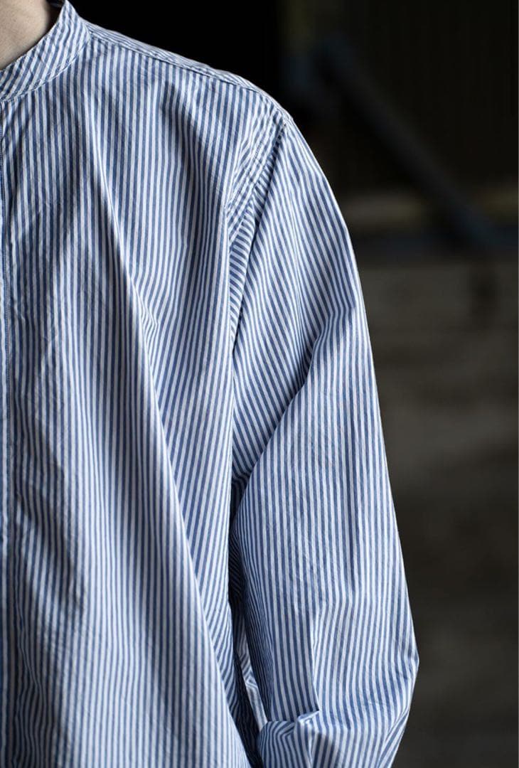 CIOTA スビンコットンタイプライターバンドカラーシャツ ロンドンストライプ