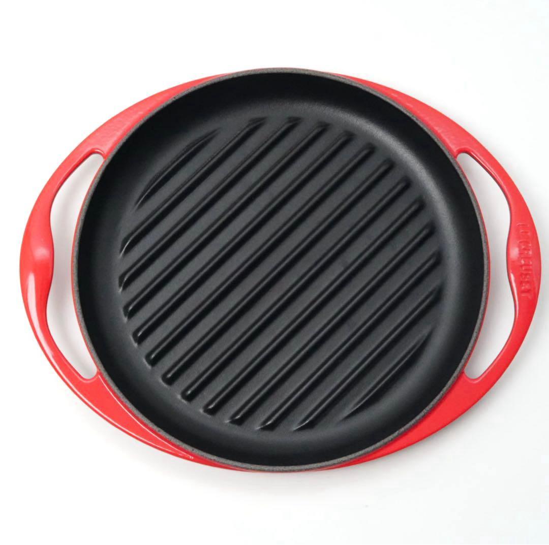 【美品】LE CREUSET　グリル ロンド チェリーレッド　26cm