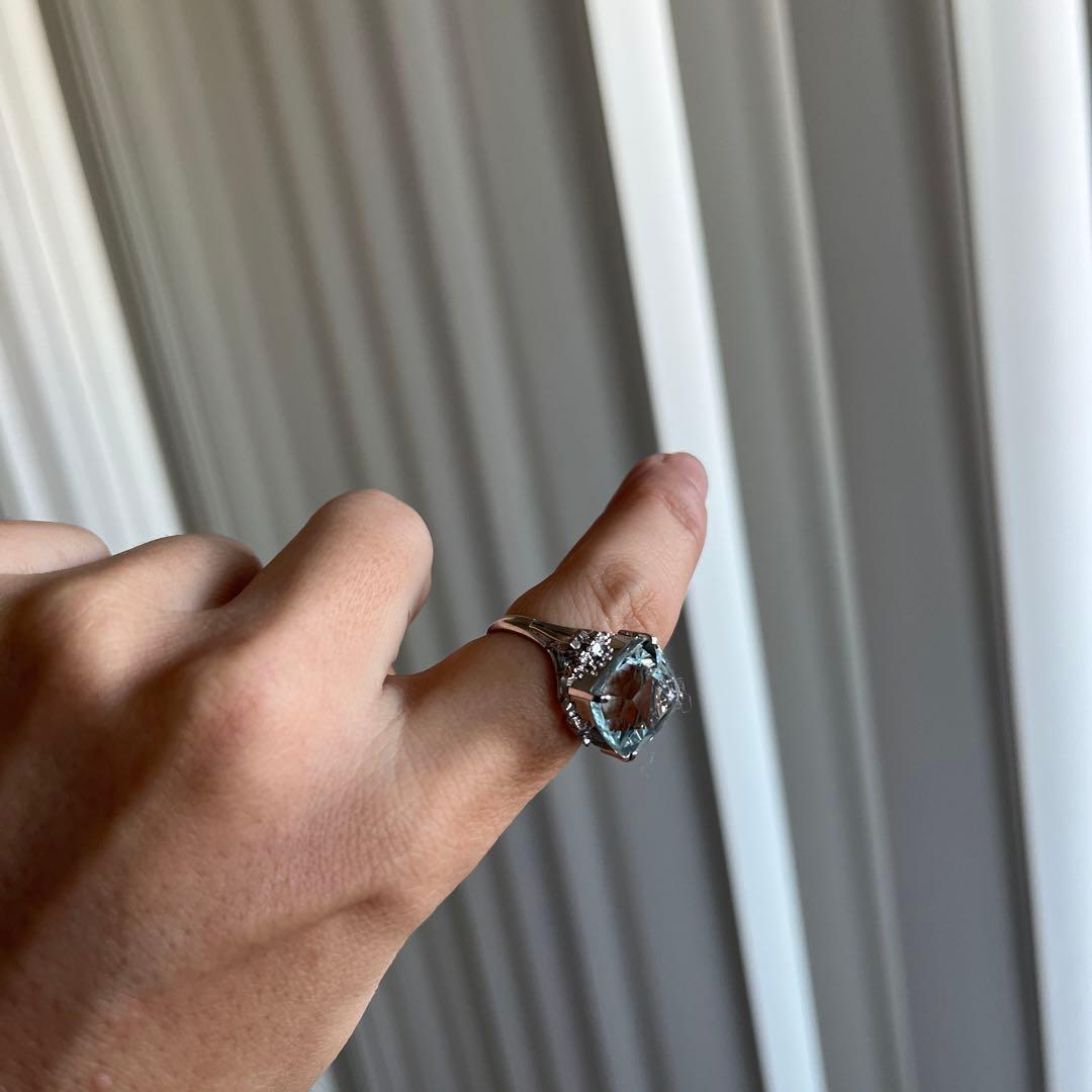 お値下げアクアマリン プラチナ900 リング 大粒8ct ダイヤ0.09