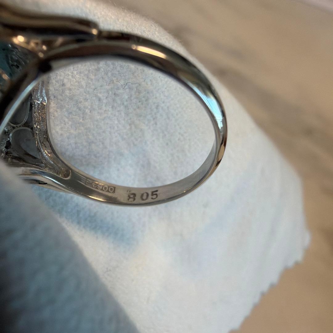 お値下げアクアマリン プラチナ900 リング 大粒8ct ダイヤ0.09